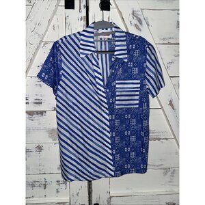 Solid And Striped Bandana Blue Print Short Sleeve Button Down Shirt Size Small